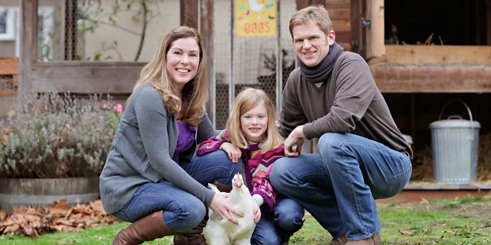 A Family and their chickens in Rolling Bay